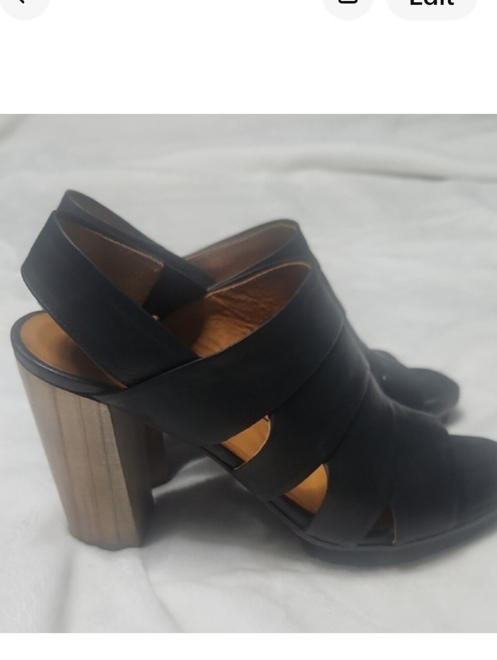COCLICO Black Leather Cutout Slingback Block Heels